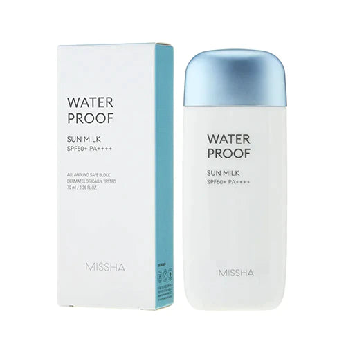 Missha All-Around Safe Block Waterproof Sun Milk SPF50: High Protection Sun Milk for Outdoor Activities at Atelier de Glow